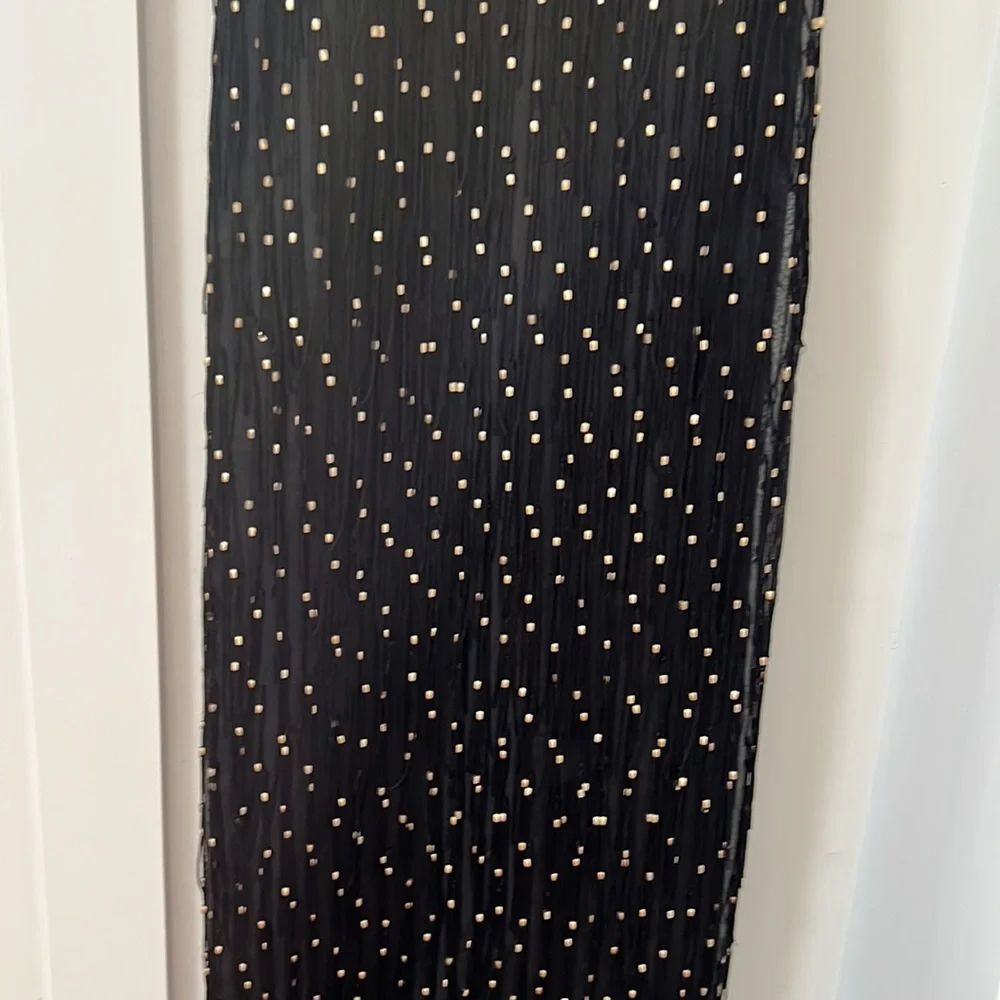 Badgley Mischka Sleeveless Beaded Fringe Column Gown Black/Gold Size 0 - Picture 7 of 11